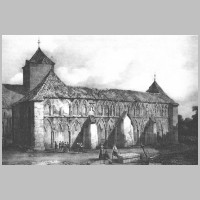 West front of Nidaros Cathedral, Trondheim, Norway. Etching by August Meyer, 1839. Wikipedia.png